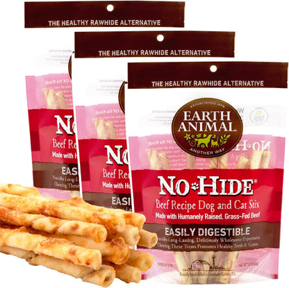 Earth Animal No Hide Stix Flavored Natural Rawhide Free Dog Chews Long Lasting Dog Chew Sticks, Dog Treats for Small Dogs and Cats, Great Dog Chews for Aggressive Chewers