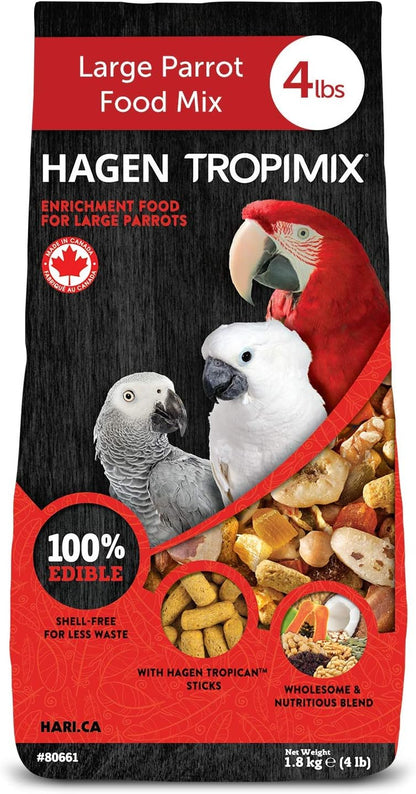 Hari Tropimix Bird Food, Hagen Large Parrot Food with Seeds, Fruit, Nuts, Vegetables, Grains, and Legumes, Enrichment Food