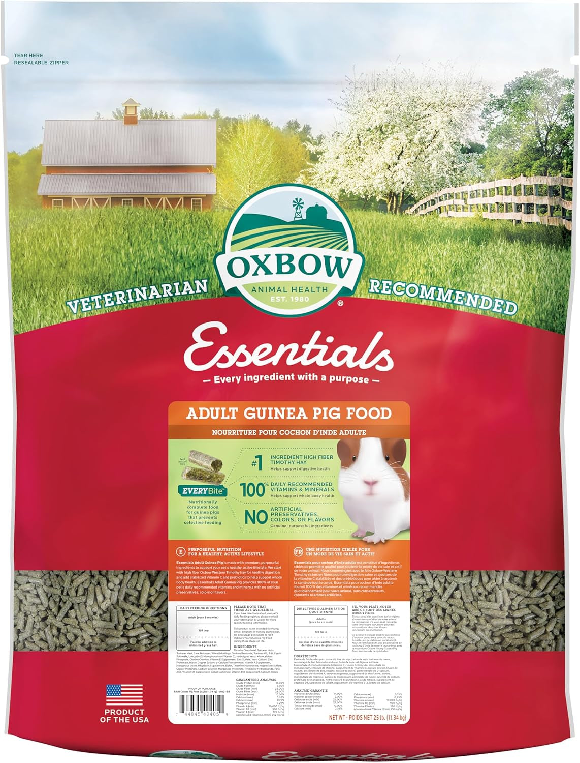 Oxbow Essentials Adult Guinea Pig Food - All Natural Adult Guinea Pig Pellets - No Seeds, Fruits, or Artificial Ingredients - Made in the USA - Veterinarian Recommended