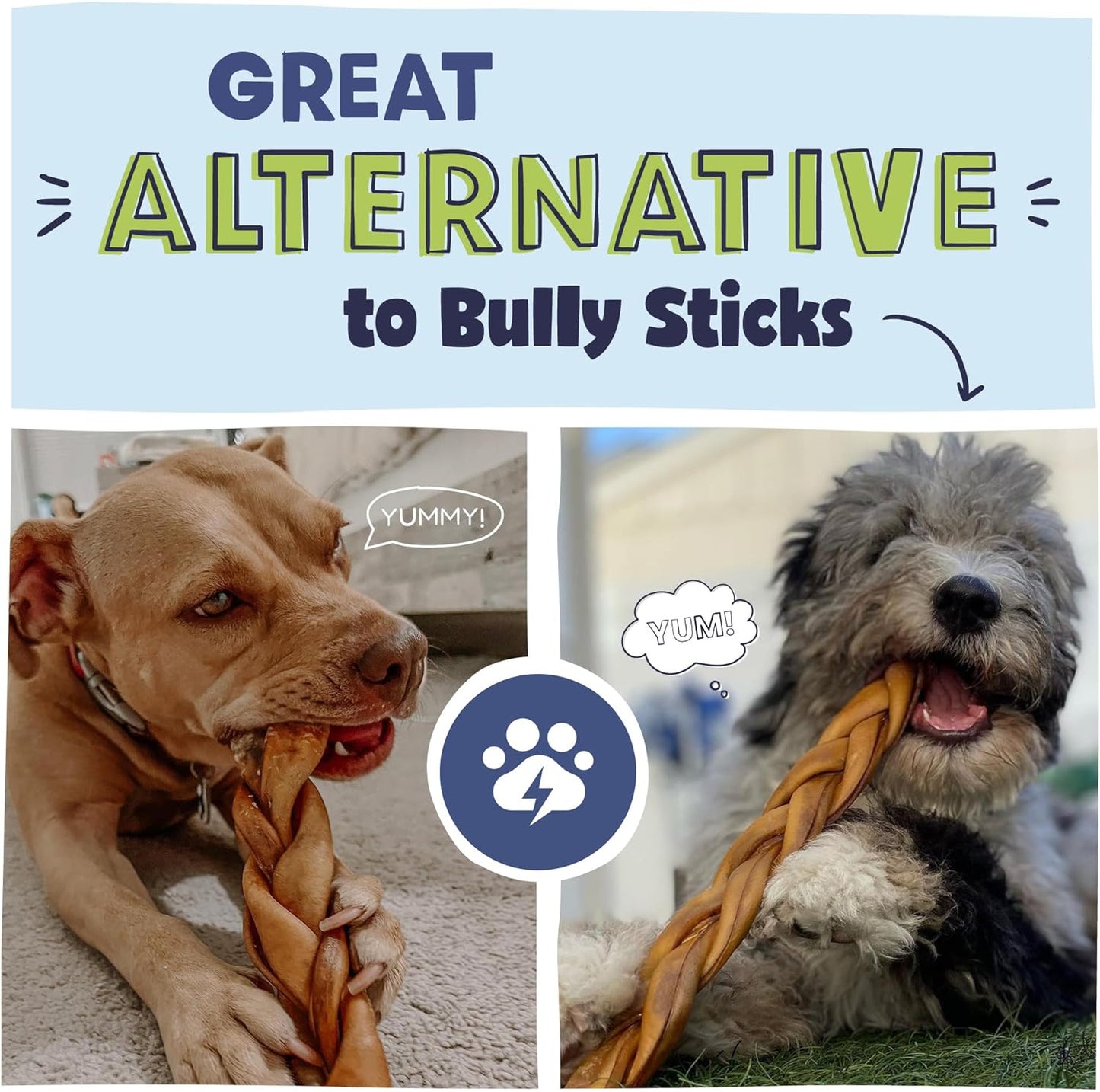 Pawstruck Natural Large Beef Collagen Braids for Dogs - Healthy Long Lasting Alternative to Traditional Rawhide & Bully Sticks W/Chondroitin & Glucosamine - Packaging May Vary