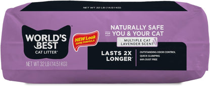 WORLD'S BEST CAT LITTER Multiple Cat Lavender Scented - Natural Ingredients, Quick Clumping, Flushable, 99% Dust Free & Made in USA - Calming Fragrance & Long-Lasting Odor Control