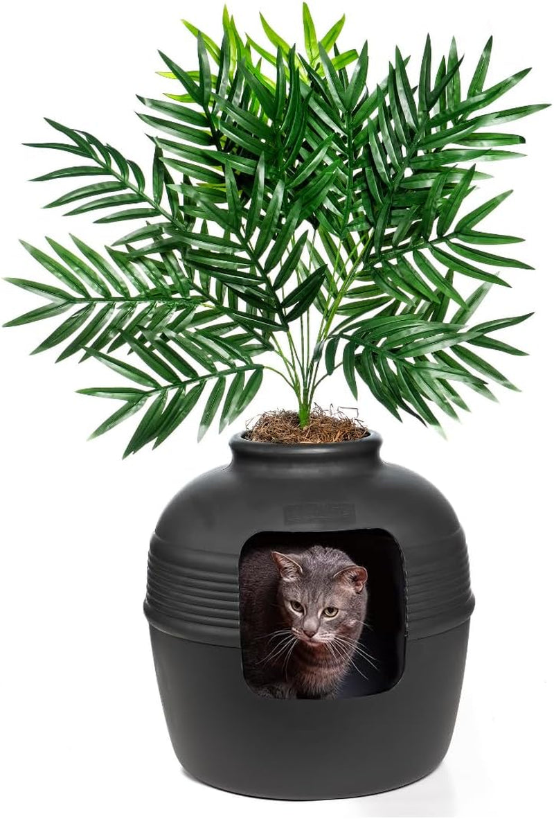 Good Pet Stuff, Original Hidden Litter Box & Reusable Liner Essentials Kit, round Enclosed Cat Planter Litter Box with Artificial Plants, Carbon Odor Filter System, Easy to Clean