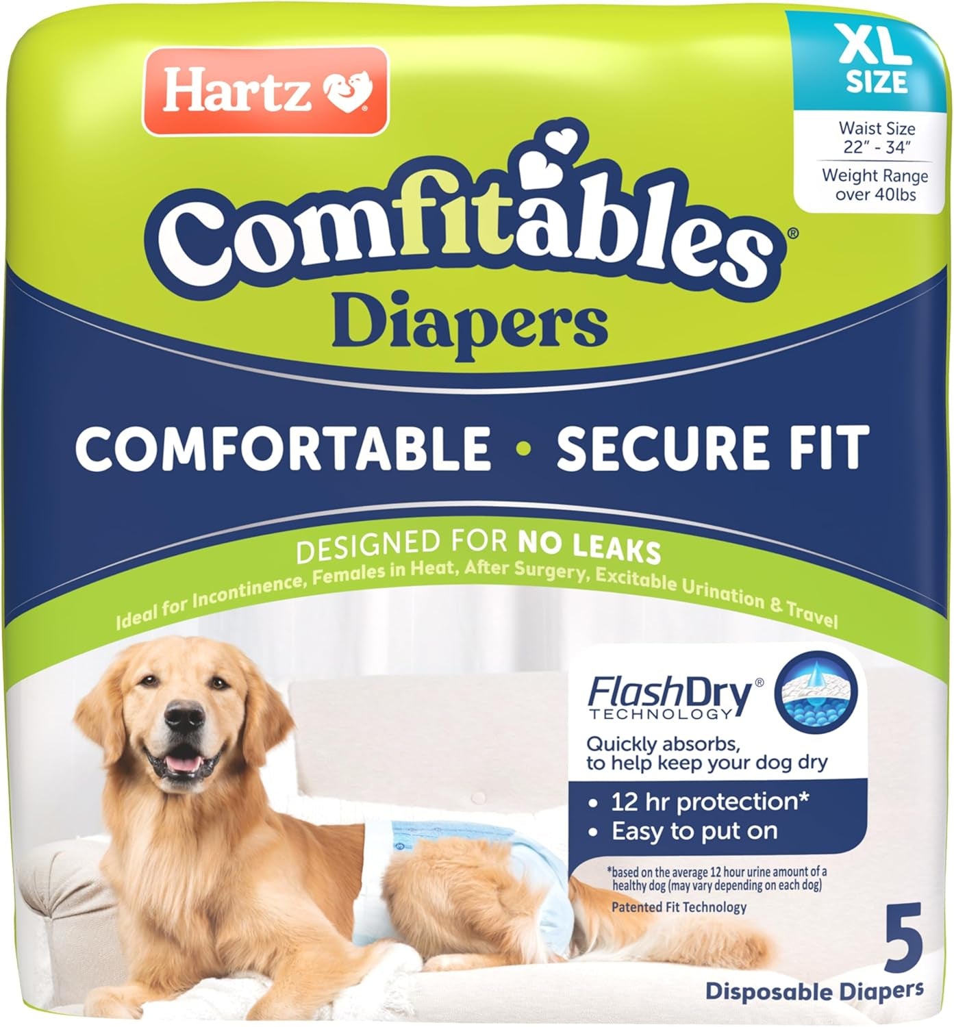 Hartz® Comfitables® Disposable Dog Diapers, Comfortable & Secure Fit, Easy to Put On, Super Absorbent Male and Female Diaper