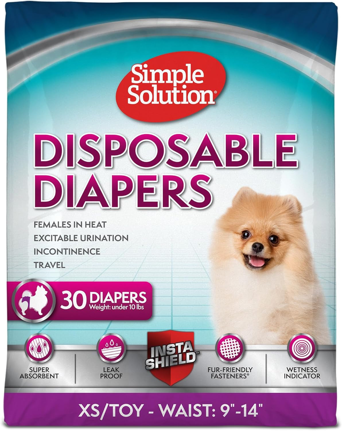 Simple Solution Disposable Dog Diapers for Female Dogs, True Fit, Absorbent, Leak Proof with Wetness Indicator, XL Puppy & Doggie Period Pad and Pee Diaper, for Large Pets