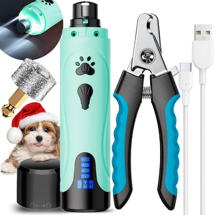 Dog Nail Grinder, Dog Nail Trimmers and Clippers Kit, Super Quiet Electric Pet Nail Grinder, Rechargeable, for Small Large Dogs & Cats Toenail & Claw Grooming,3 Speeds, 2 Grinding Wheels (A-Dark Blue)