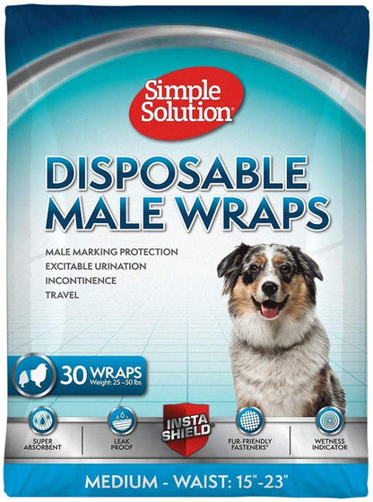 Simple Solution Disposable Dog Diapers Wraps for Male Dogs, True Fit, Absorbent, Leak Proof with Wetness Indicator, Puppy and Doggie Diaper for Peeing