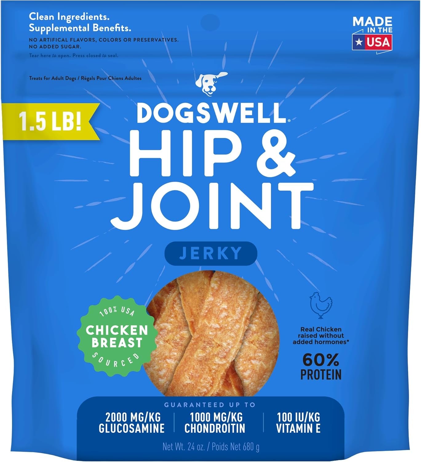 Dogswell Jerky Hip and Joint Dog Treats Grain Free Made in USA Only, Glucosamine and Chondroitin