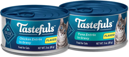 Tastefuls Flaked Wet Cat Food Variety Pack, Made with Natural Ingredients | Tuna, Chicken, Fish & Shrimp, 3-Oz. Cans (12 Count, 4 of Each)