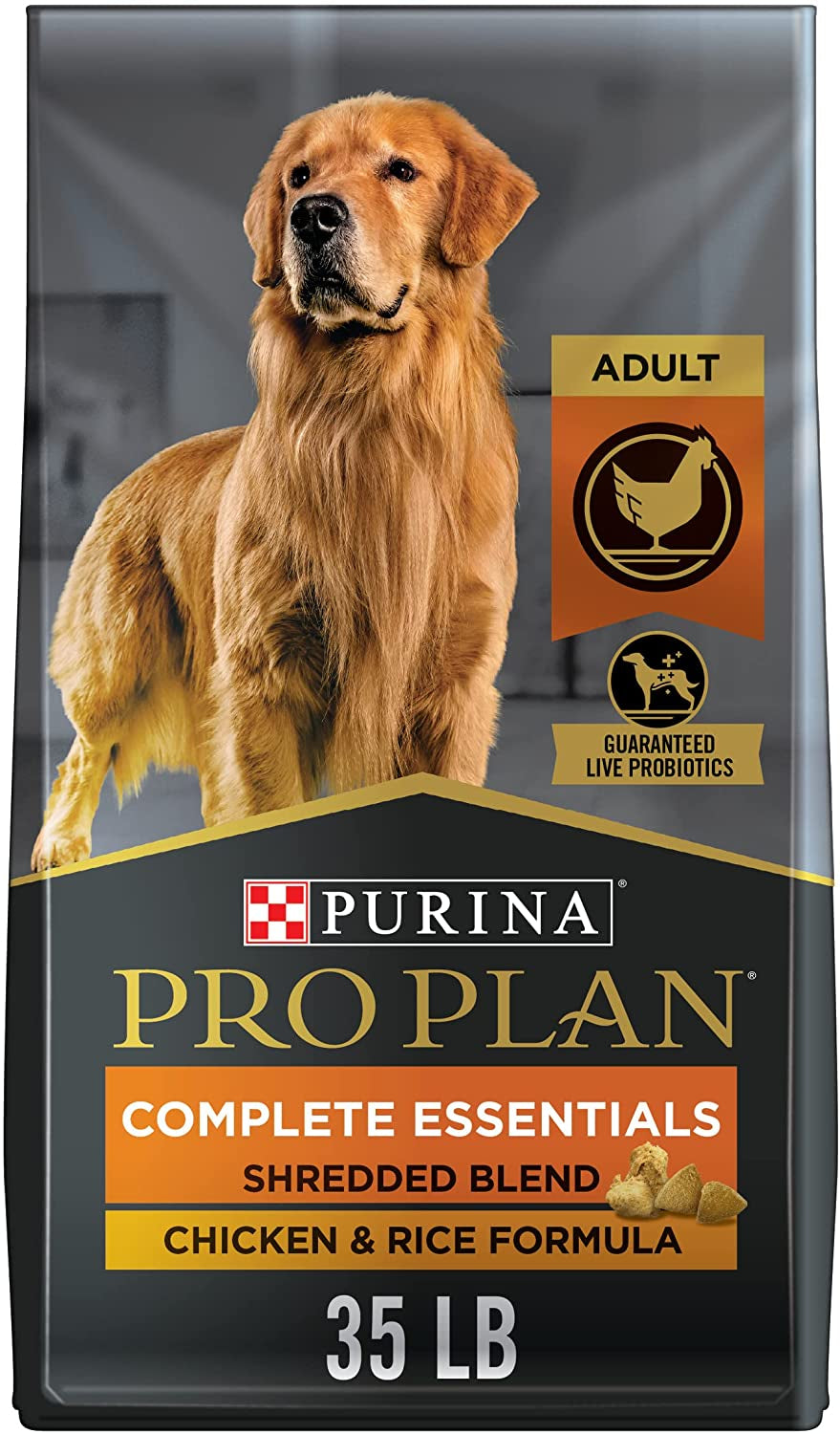 Purina Pro Plan Complete Essentials Shredded Blend Chicken and Rice Dog Food Dry Formula with Probiotics for Dogs - 35 Lb. Bag