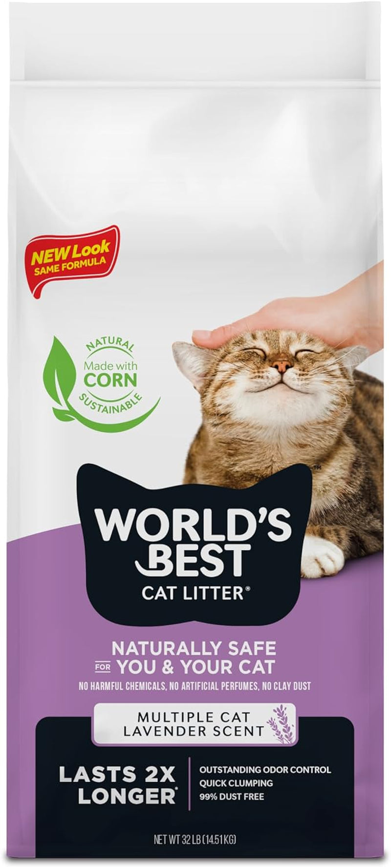 WORLD'S BEST CAT LITTER Multiple Cat Lavender Scented - Natural Ingredients, Quick Clumping, Flushable, 99% Dust Free & Made in USA - Calming Fragrance & Long-Lasting Odor Control