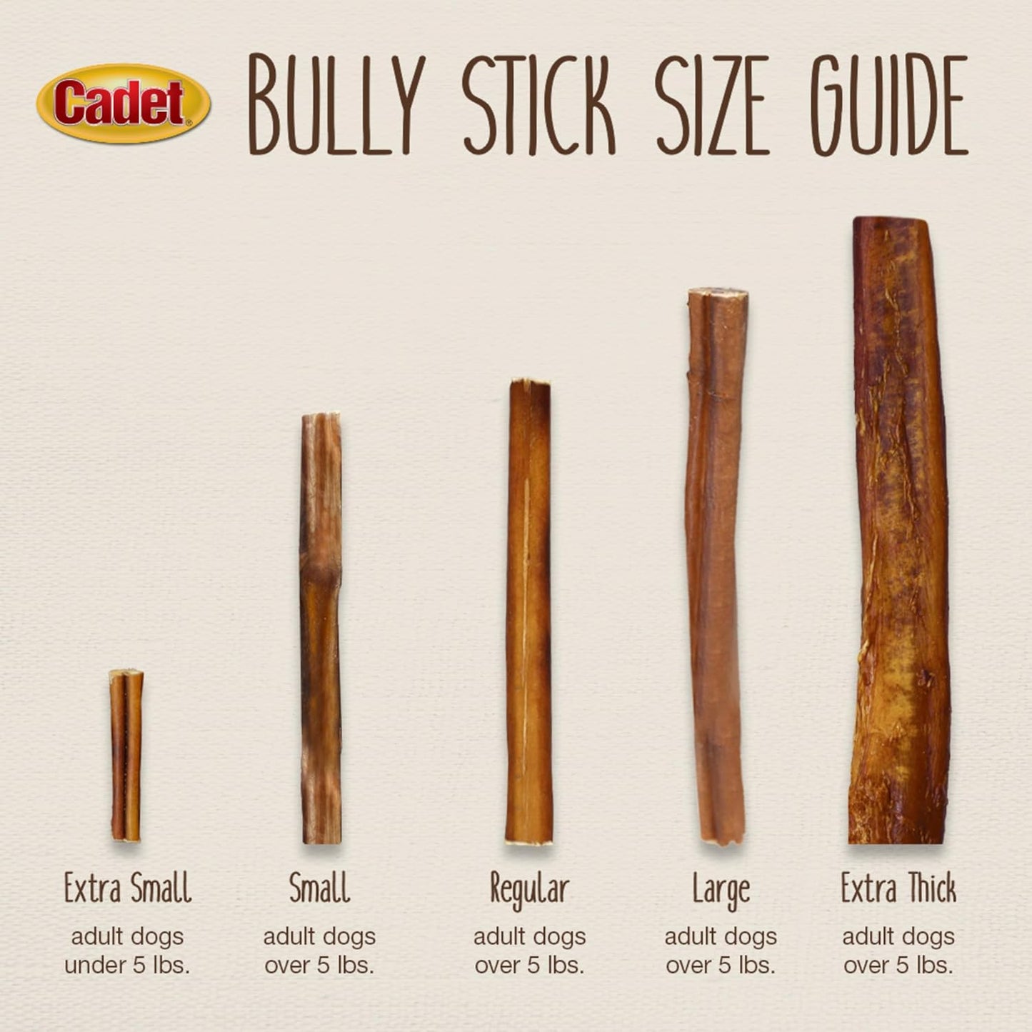 Cadet Bully Sticks for Small Dogs - All-Natural Beef Pizzle, High Protein, Low Fat, Long-Lasting, Grain & Rawhide-Free Dog Chews for Aggressive Chewers