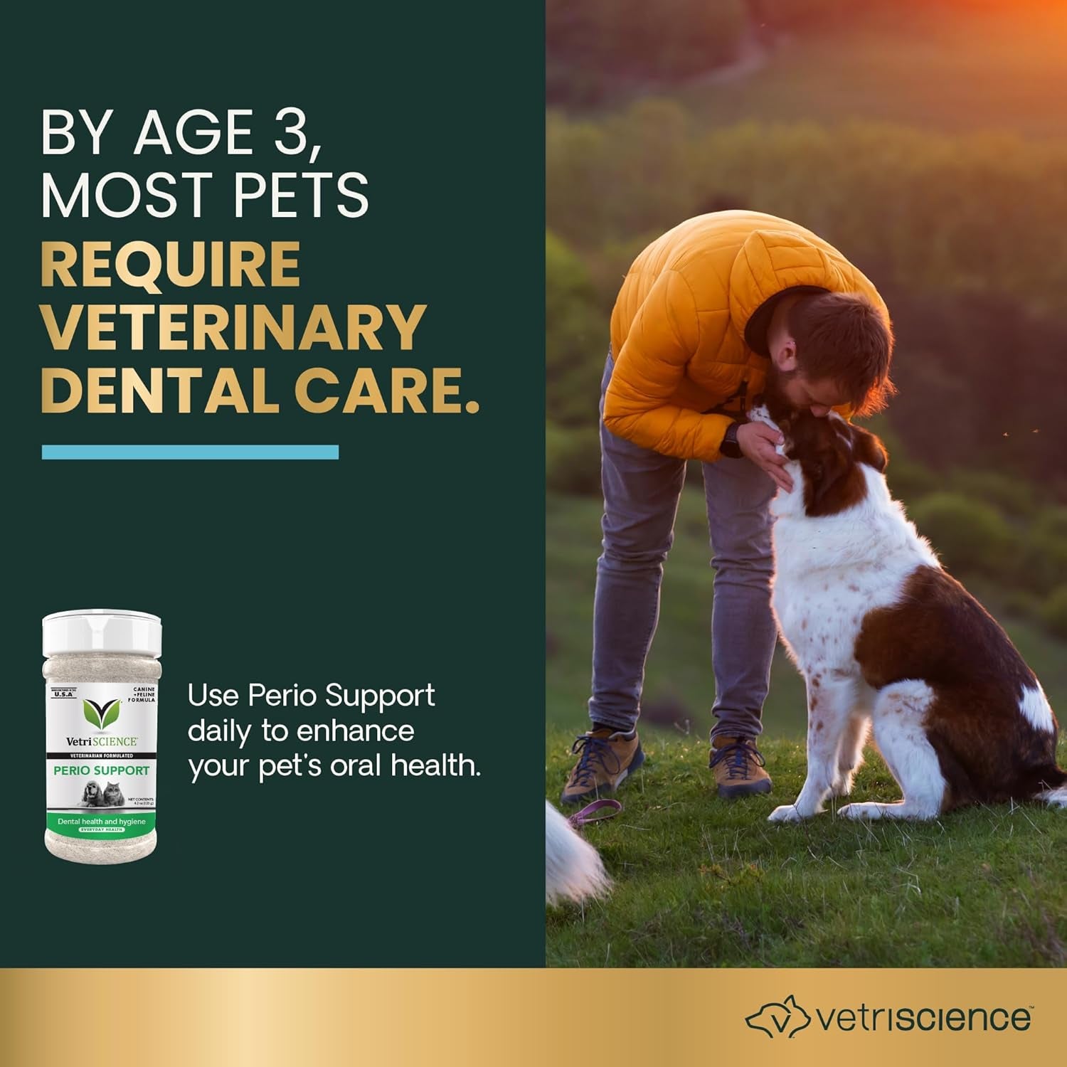 Vetriscience Perio Support Cat & Dog Teeth Cleaning Dental Powder - Cat & Dog Breath Freshener - Clinically Proven Plaque and Tartar Support