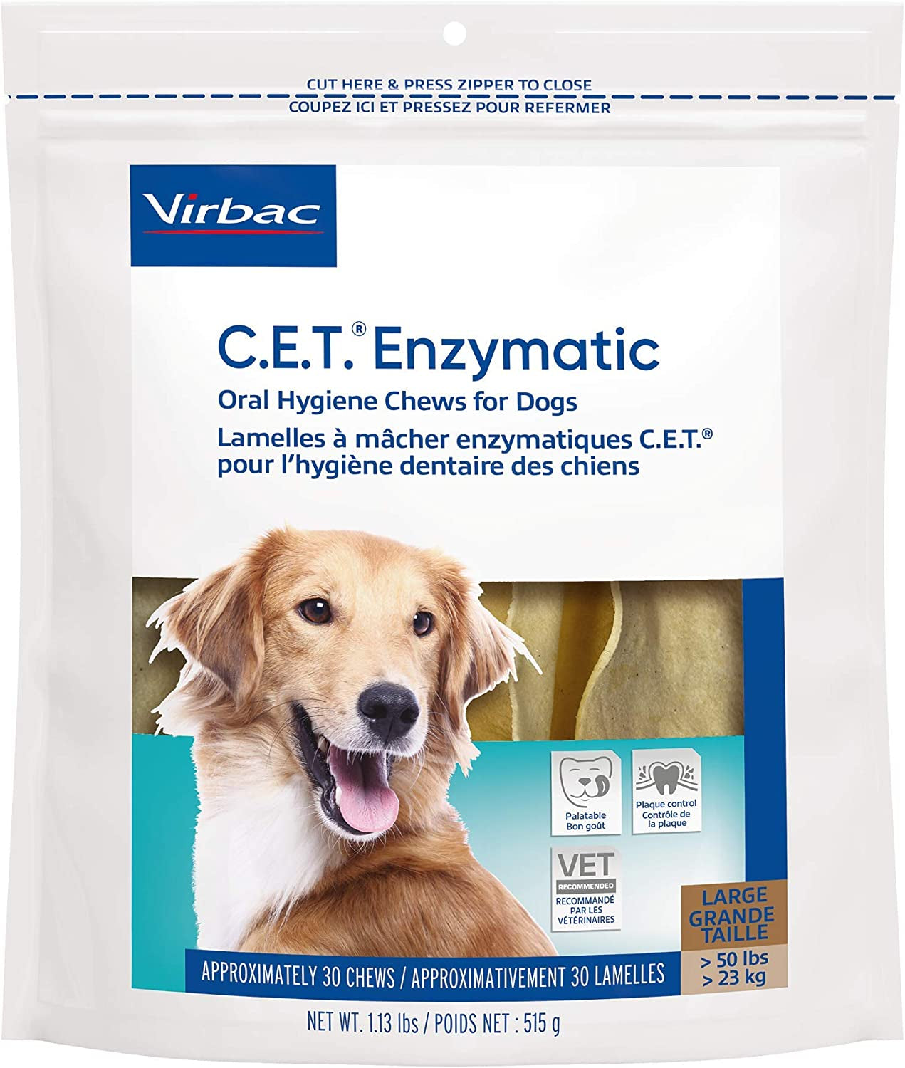 Virbac C.E.T. Enzymatic Oral Hygiene Chews for Dogs, Beef