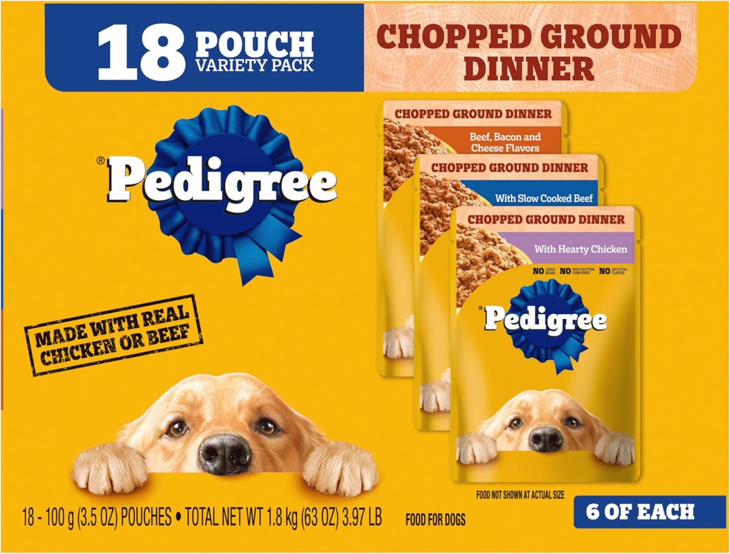 CHOPPED GROUND DINNER Adult Soft Wet Dog Food 30-Count Variety Pack, 3.5 Oz Pouches (Pack of 30)