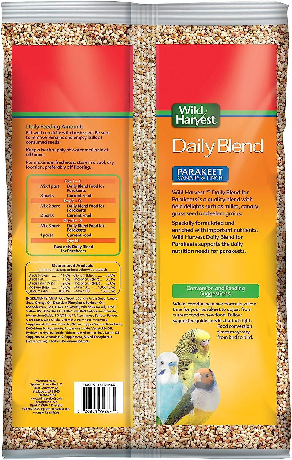 Daily Blend Nutrition Diet for Parakeet, Canary and Finch 10 Pounds