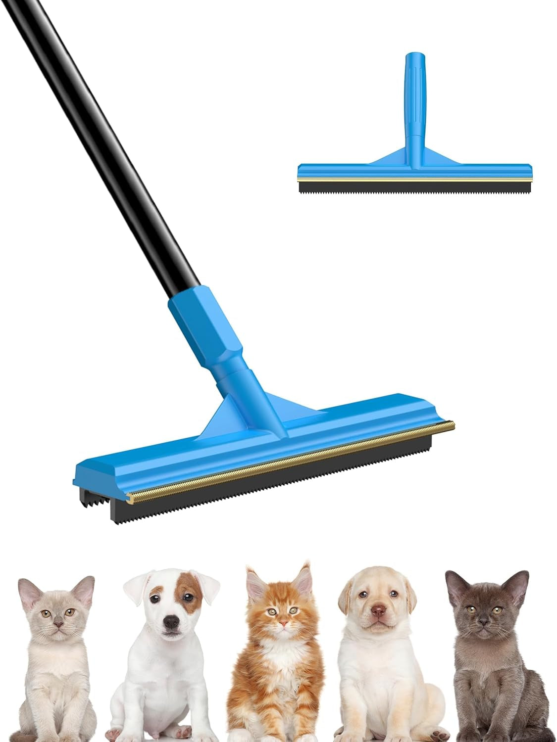 57''Pet Hair Removal Tool,Adjustable Long Handle Carpet Rake Cat Dog Hair Remover,Innovative Design Pet Hair Deep Carpet Cleaner Scraper for Fur Rug,Stairs,Couch& Hard-To-Reach Places