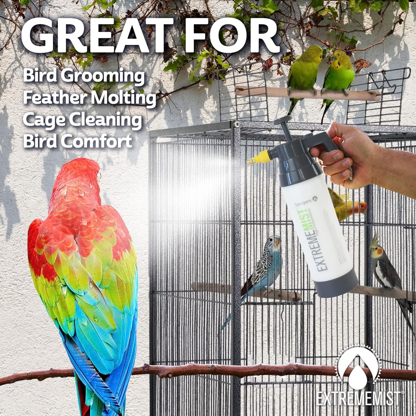 EXTREMEMIST High-Performance Bird Sprayer | Ultrafine Avian Pump Mister | Handheld Pet Bird Bath Mister | Adjustable Nozzle | Bird Cage Cleaner | Perfect for Macaws, Cockatiels, Parrots & More