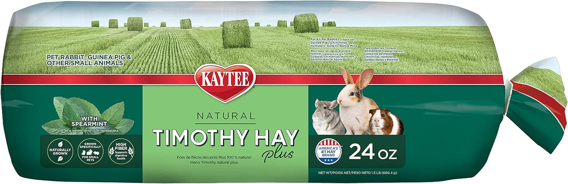 Kaytee Timothy Hay plus Spearmint/Marigold/Carrot 3 Flavor Variety Pack for Pet Guinea Pigs, Rabbits & Other Small Animals, 60 Ounce (Pack of 1)