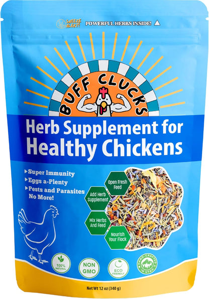 Buffclucks Herb Supplement for Backyard Chickens - Natural Chicken Treats, Poultry Feed Botanical Mix, Plant-Based Coop Snacks for Daily Wellness, Feather Quality, Egg Production - Crafted in USA