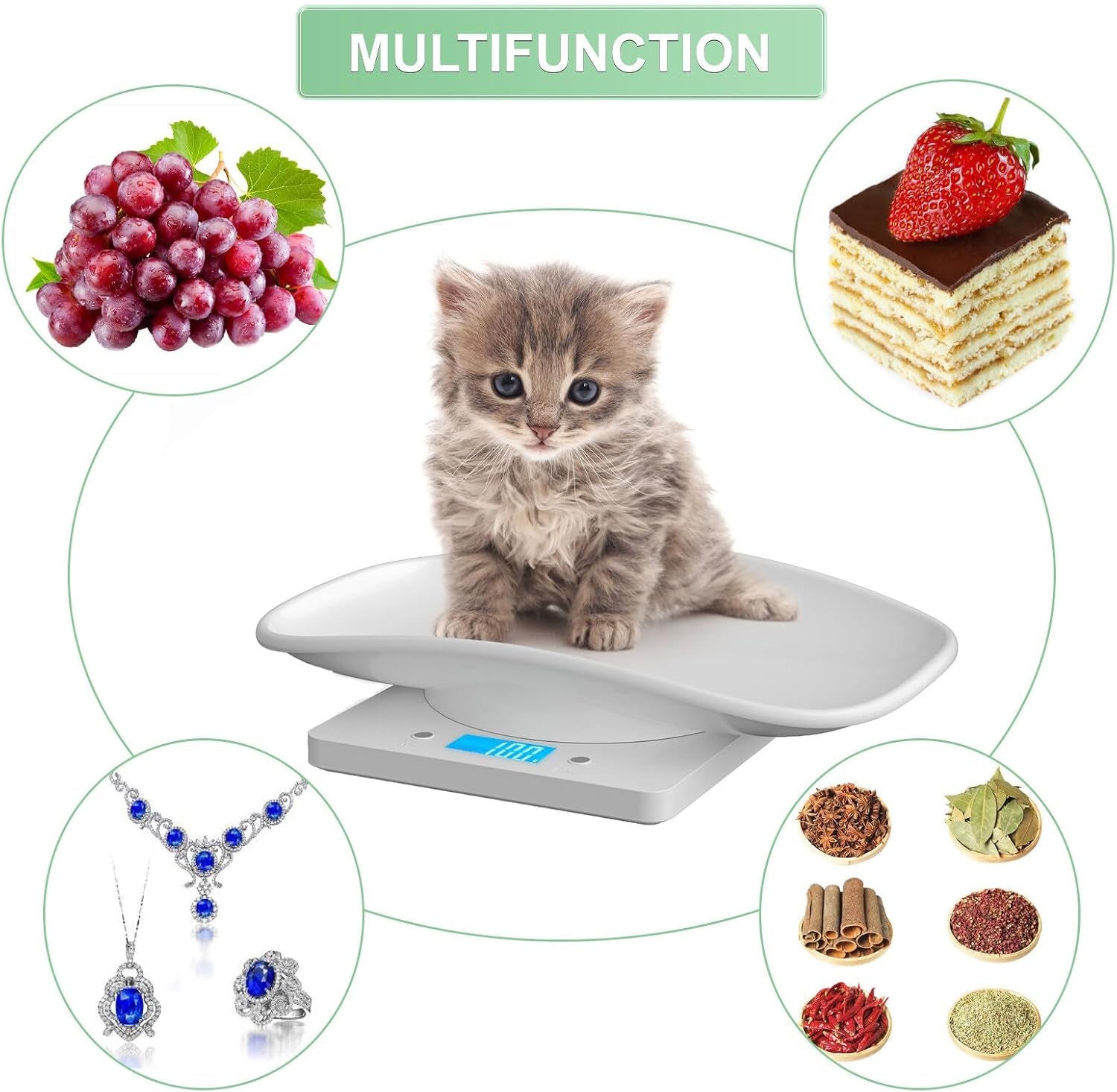 Digital Pet Scale, Multi-Function LCD Scale Digital Weight, Perfect for Puppy/Kitten/Hamster/Hedgehog/Food