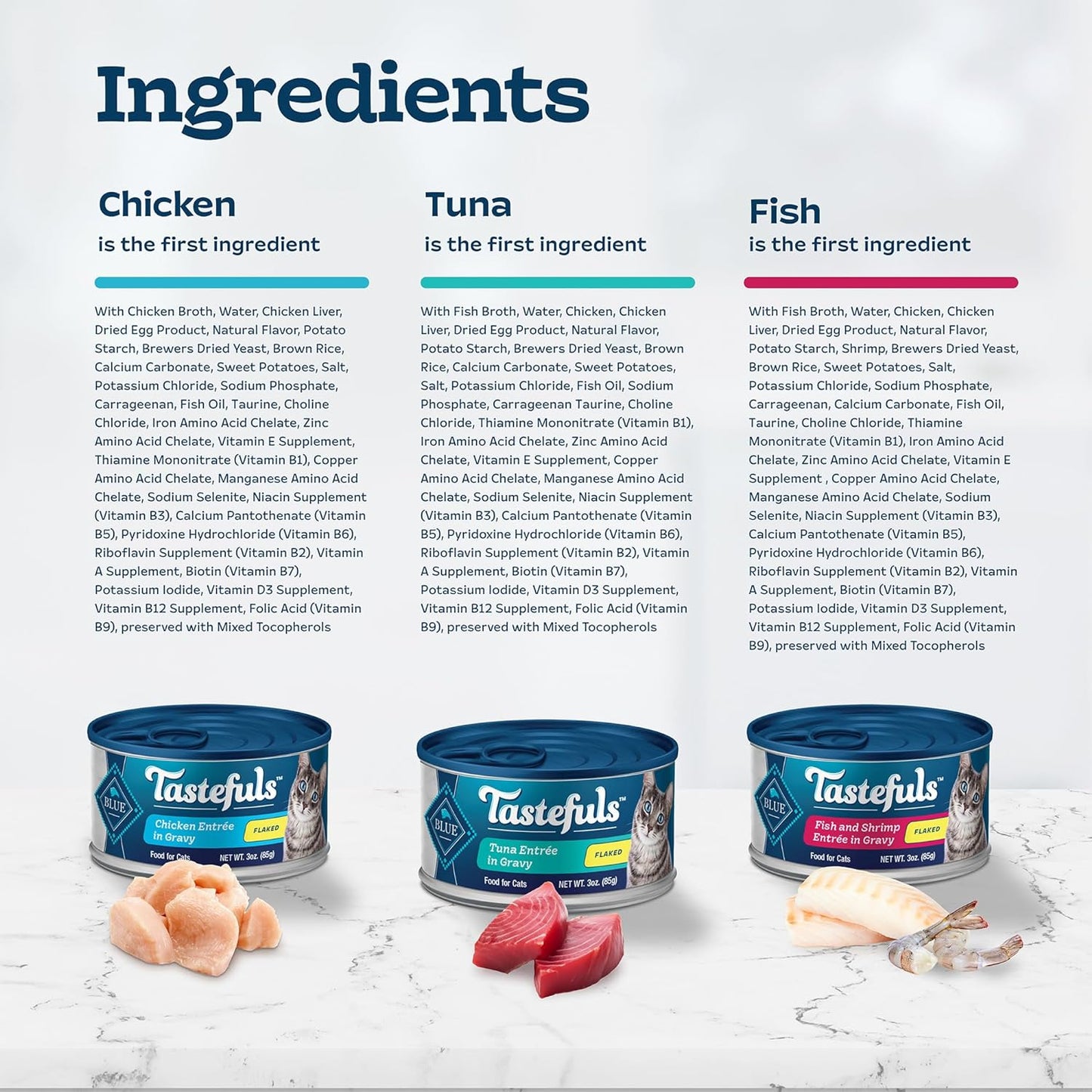 Tastefuls Flaked Wet Cat Food Variety Pack, Made with Natural Ingredients | Tuna, Chicken, Fish & Shrimp, 3-Oz. Cans (12 Count, 4 of Each)