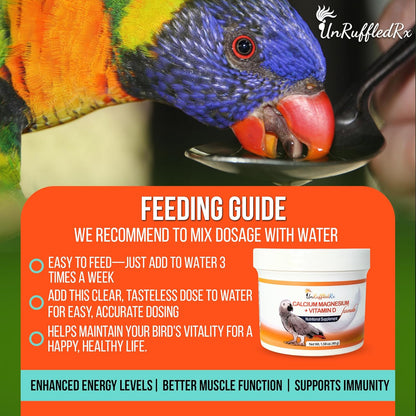 Nutritional Calcium Supplement for Birds Magnesium + Vitamin D3 | Bird Health Supplements | Completely Tasteless and Easy Dissolvable in Water