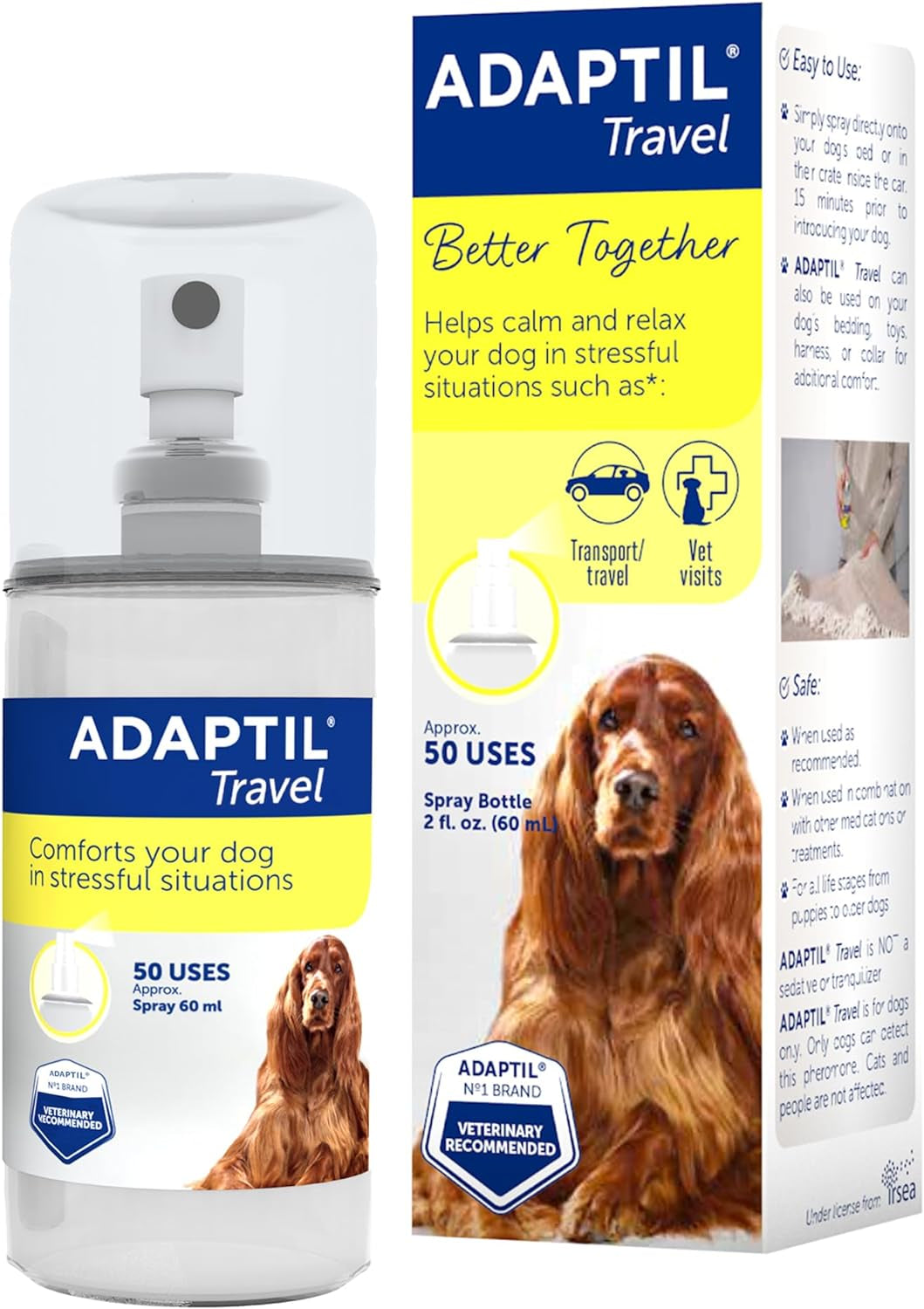 ADAPTIL Spray 60 Ml – Calms & Comforts Dogs during Travel, Veterinary Visits and Stressful Events - the Original D.A.P. Dog Appeasing Pheromone Spray, 60Ml - Packaging May Vary