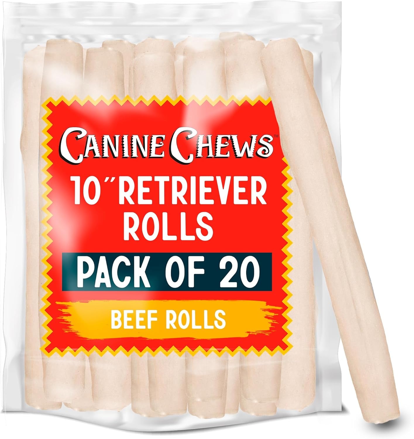 Canine Chews Dog Rawhide Retriever Rolls - Dog Rawhide Chews - 100% Usa-Sourced Natural Beef Raw Hide Dog Bones for Large Dogs - Healthy Single-Ingredient Rawhide Bones Treat