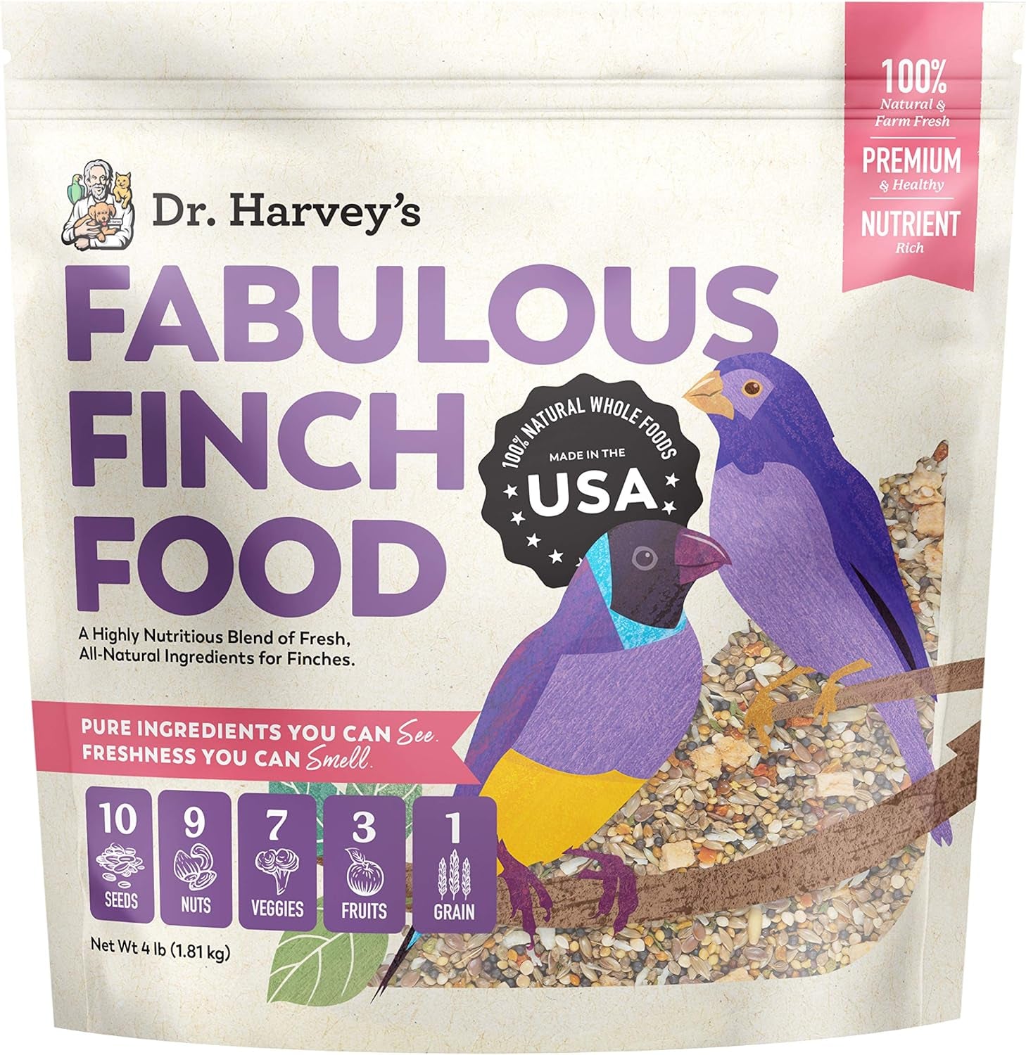 Dr. Harvey’S Fabulous Finch Food for outside Feeder and Indoor Birds- Premium Bird Feed with Seeds, Nuts, Fruits, Vegetables for Finches