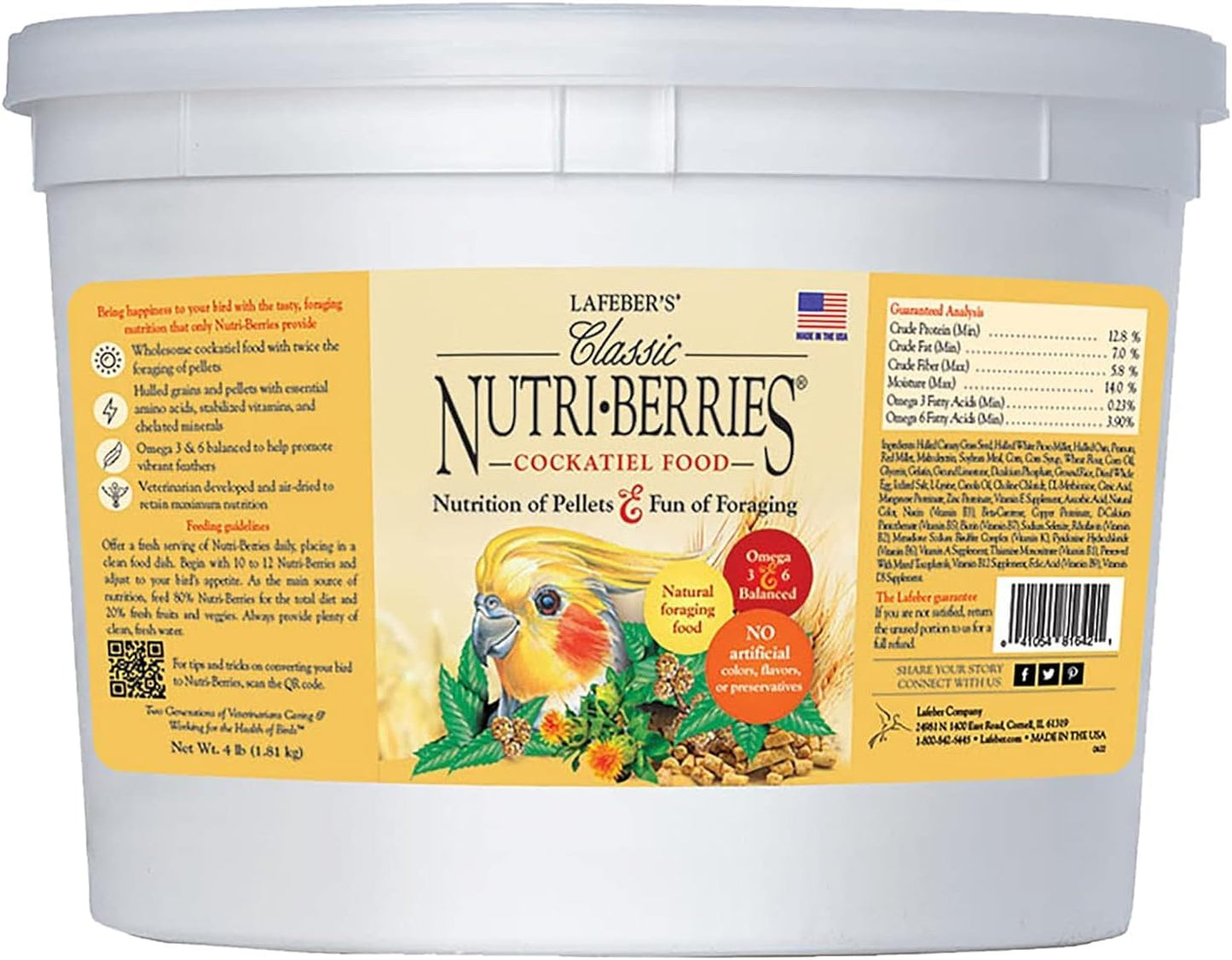 LAFEBER'S Classic Nutri-Berries Pet Bird Food, Made with Non-Gmo and Human-Grade Ingredients, for Cockatiels