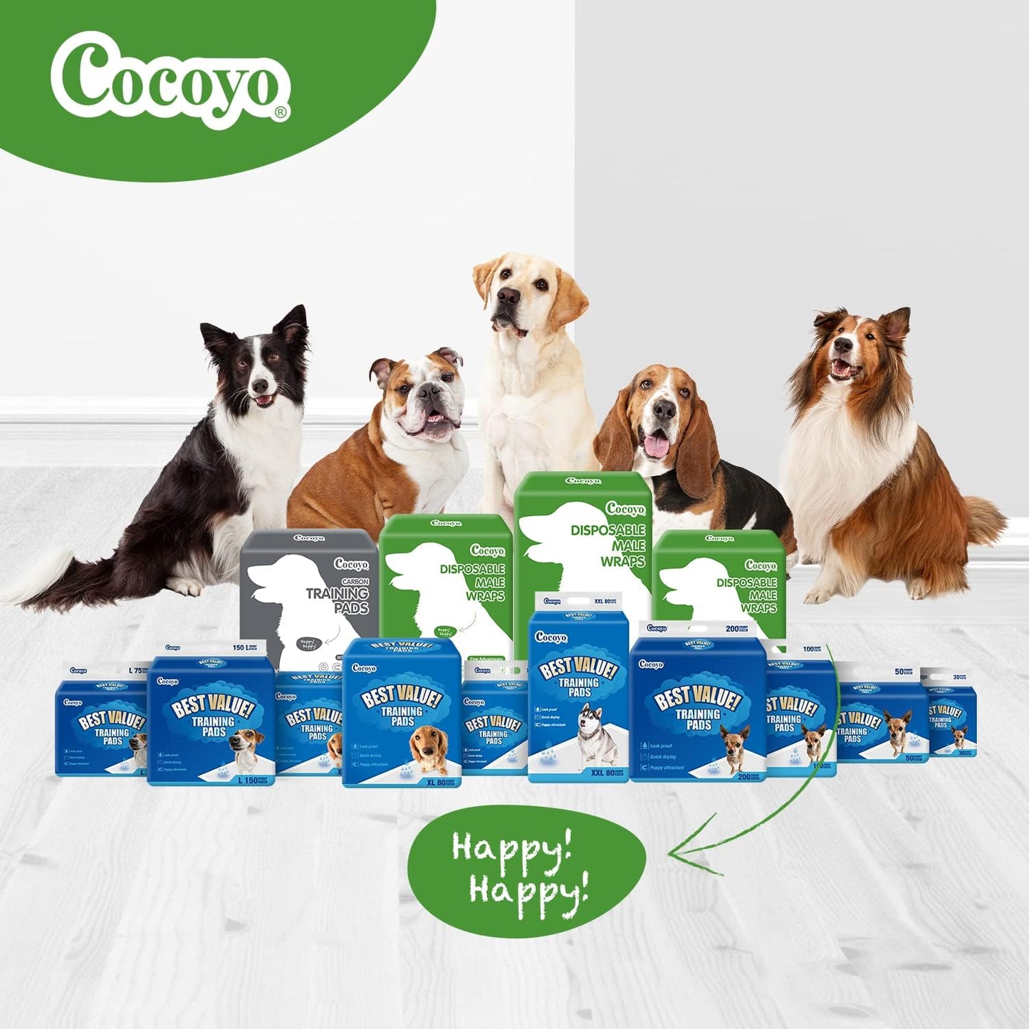 COCOYO Dog Training Pads, Carbon Absorb Eliminating Urine Odor Doggie Training Pads, Premium Charcoal Dog Pee Pads