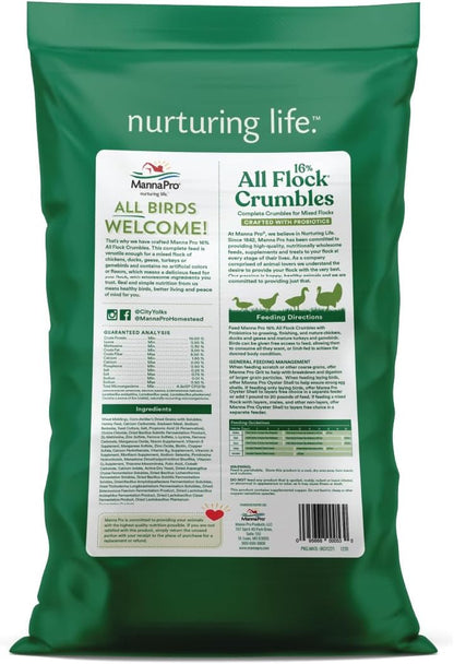 Manna Pro All Flock Crumbles, 16% Protein Level, Complete Feed for Chickens, Ducks, Geese, Turkeys and Gamebirds, Probiotics to Support Digestion, Crumbled Form for Easy Feeding