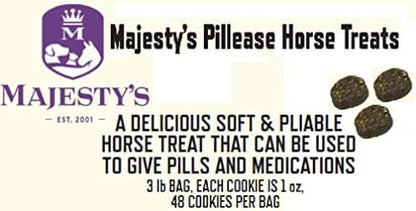 Majesty'S Pillease Horse Treats, a Delicious Soft and Pliable No Bake Cookie Horse Treat, Makes Giving Pills & Medication Easy, Made in the USA - 48 Wafers