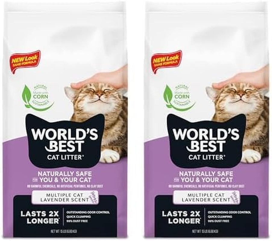 WORLD'S BEST CAT LITTER Multiple Cat Lavender Scented - Natural Ingredients, Quick Clumping, Flushable, 99% Dust Free & Made in USA - Calming Fragrance & Long-Lasting Odor Control