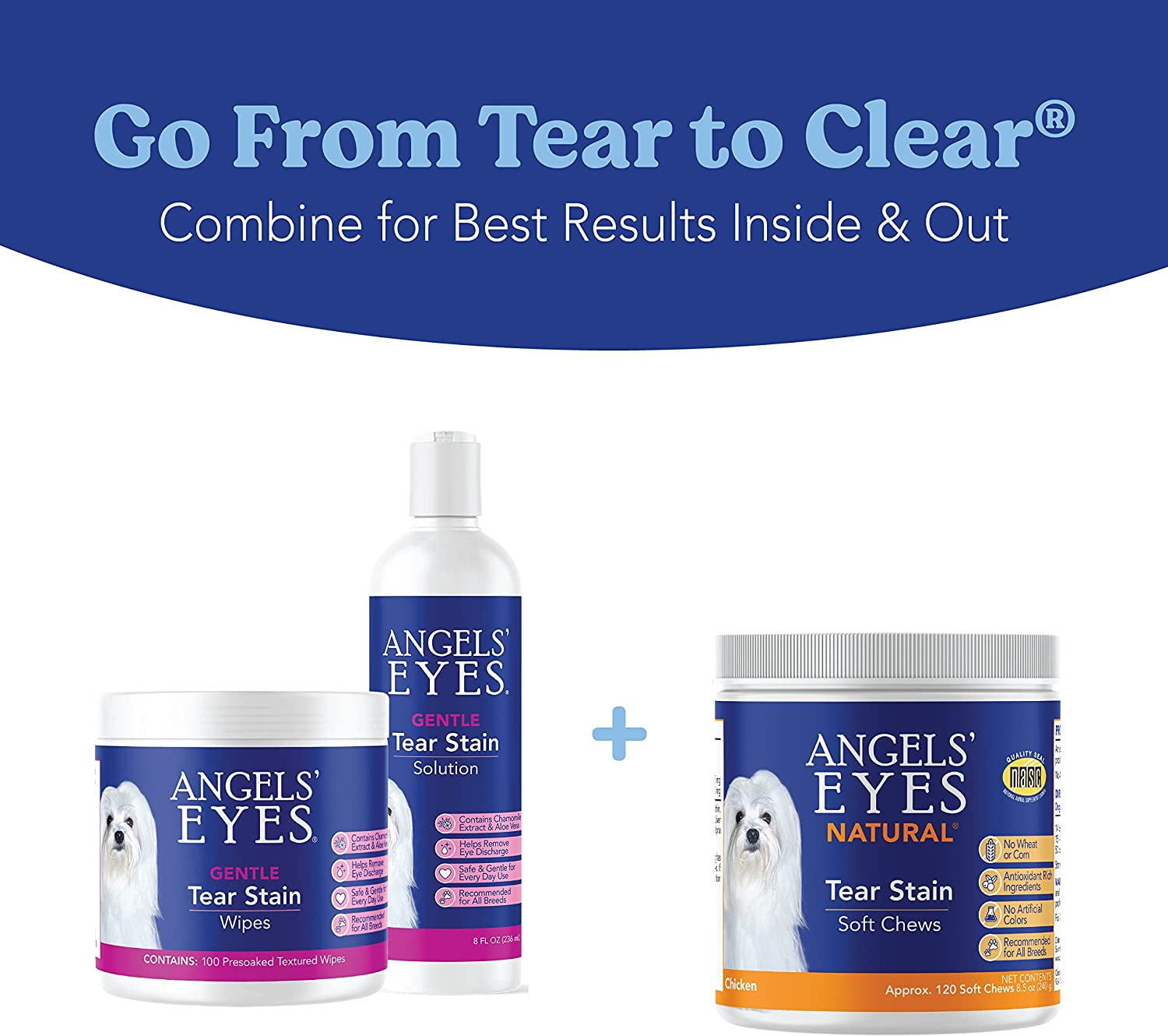 Angels’ Eyes Natural Tear Stain Prevention Soft Chews for Dogs, Chicken Flavor, for All Breeds, No Wheat No Corn, Daily Supplement, Proprietary Formula