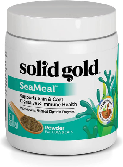 Solid Gold Seameal Cat & Dog Food Topper - Kelp Powder Dog & Cat Multivitamin - Omega 3 & Digestive Enzymes for Skin & Coat, Gut + Immune Support