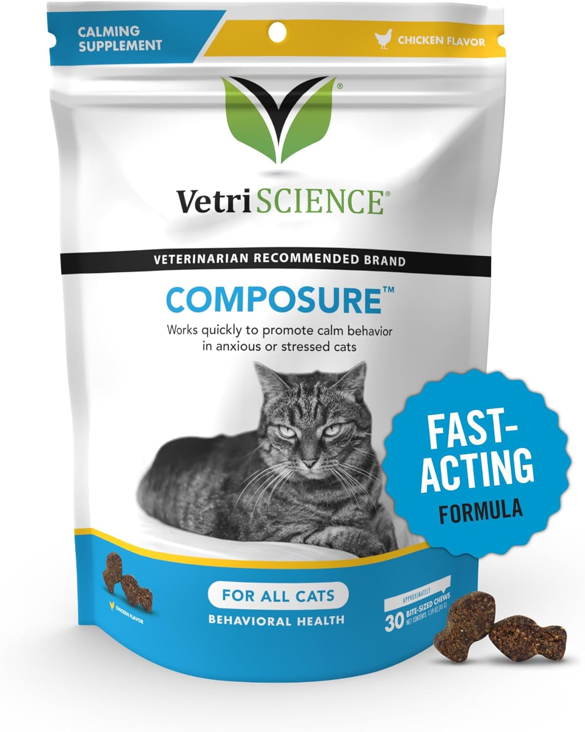 Vetriscience Composure Cat Calming Chews Variety Pack - Clinically Supported Cat Anxiety Relief Supplement for Stress, Grooming, Vet Visits, Separation & More