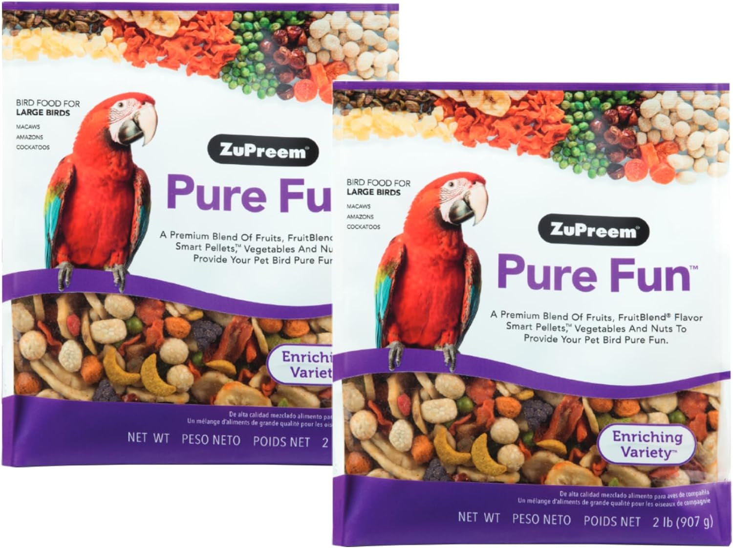 Zupreem Pure Fun Bird Food for Large Birds, Variety Blend of Fruit, Fruitblend Pellets, Vegetables, Nuts for Amazons, Macaws, Cockatoos