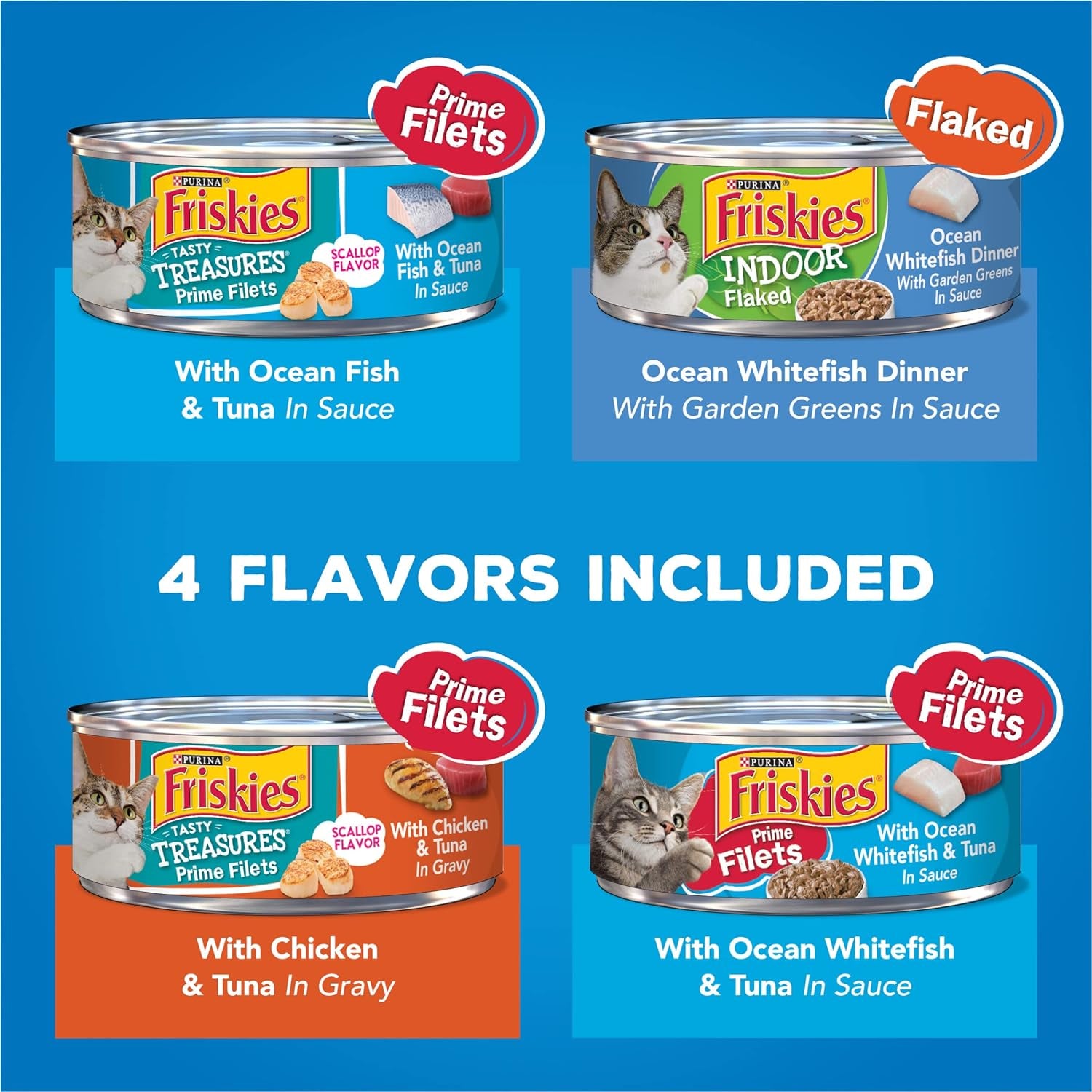 Purina Wet Cat Food Variety Pack, Oceans of Delight Flaked & Prime Filets - 5.5 Oz. Cans (Pack of 40)