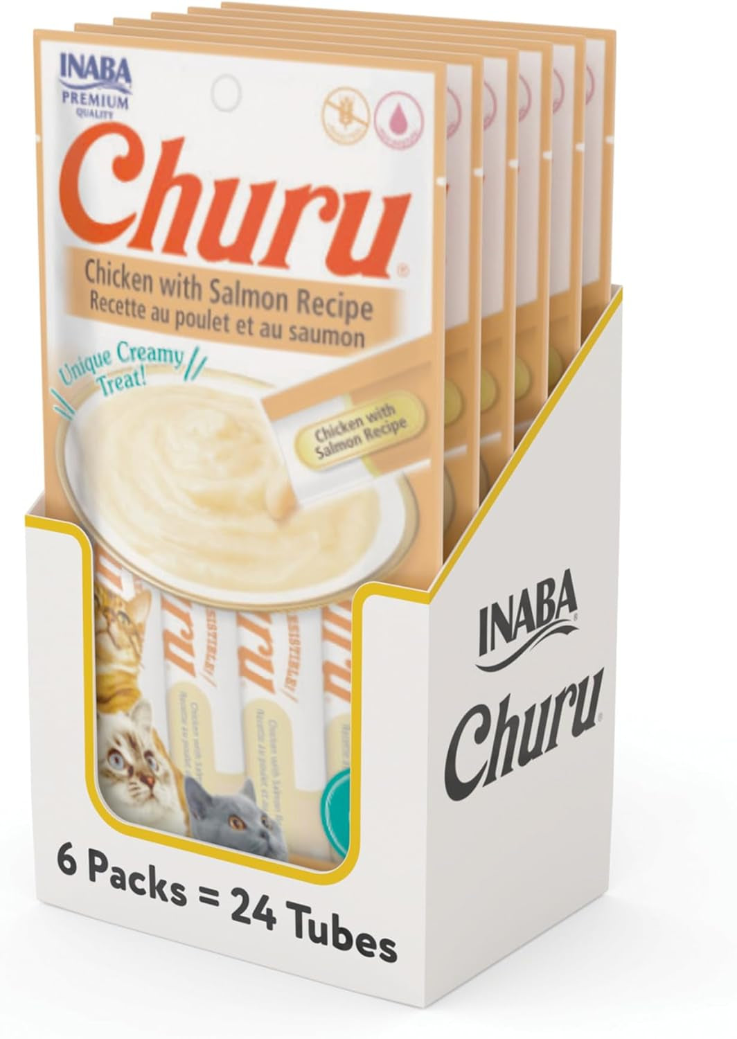 Churu Cat Treats, Grain-Free, Lickable, Squeezable Creamy Purée Cat Treat/Topper with Vitamin E & Taurine, 0.5 Ounces Each Tube, 50 Tubes, Tuna & Chicken Variety