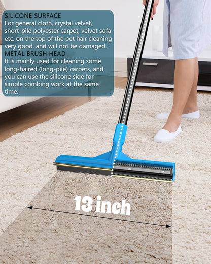 57''Pet Hair Removal Tool,Adjustable Long Handle Carpet Rake Cat Dog Hair Remover,Innovative Design Pet Hair Deep Carpet Cleaner Scraper for Fur Rug,Stairs,Couch& Hard-To-Reach Places