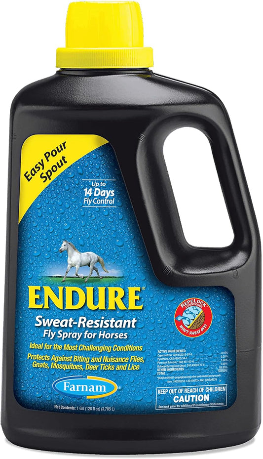 Farnam Endure Sweat-Resistant Horse Fly Spray, Kills, Repels, Protects, 128 Ounces, Easy Pour Gallon Refill