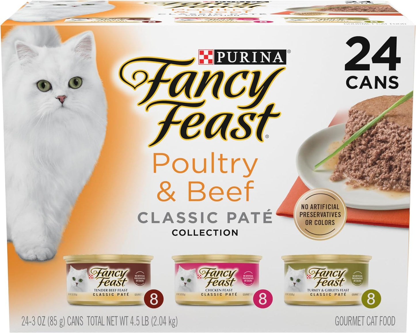 Poultry and Beef Feast Classic Pate Collection Grain Free Wet Cat Food Variety Pack - (Pack of 30) 3 Oz. Cans