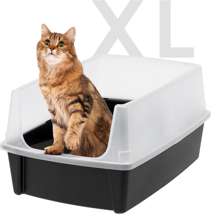 IRIS USA Extra Large Cat Litter Box, Open Top Litter Box for Big Cats and Multi-Cat Households, High Sided Scatter Shield, Easy to Clean, Black