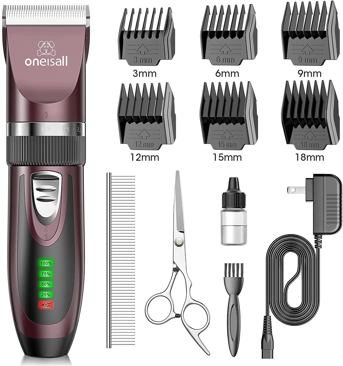 Oneisall Dog Clippers Low Noise, 2-Speed Quiet Dog Grooming Kit Rechargeable Cordless Pet Hair Clipper Trimmer Shaver for Small and Large Dogs Cats Animals