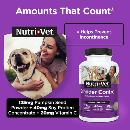 Nutri-Vet Bladder Control, Dog Bladder Control Supplement, Reduce Urinary Incontinence & Facilitate Bladder Emptying, 90 Chewable Tablets