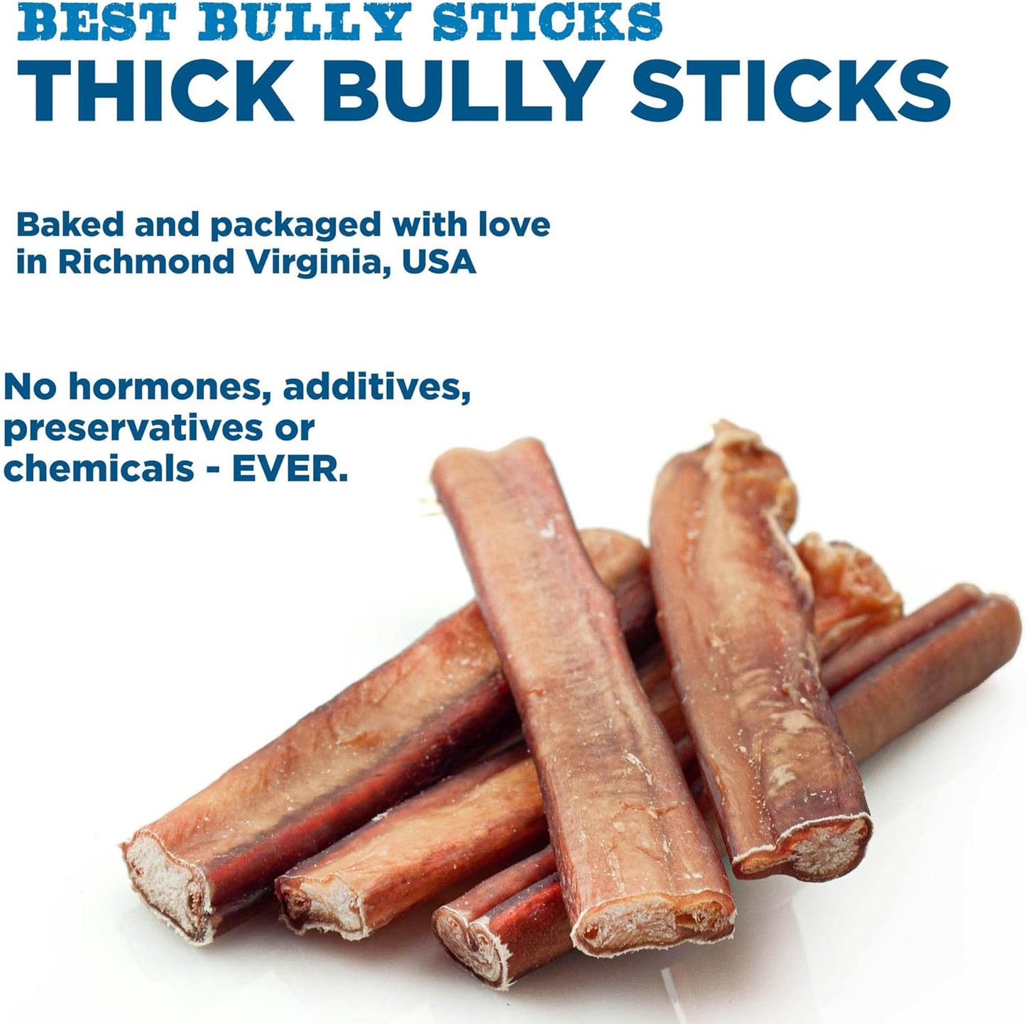 Best Bully Sticks All Natural Thick Bully Sticks for Large Dogs - 100% Free-Range Grass-Fed Beef - Single-Ingredient Grain & Rawhide Free Dog Chews