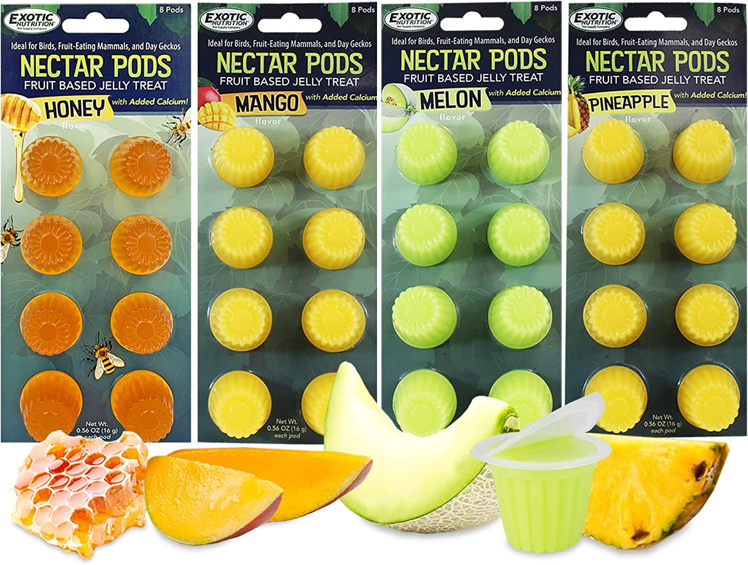 Nectar Pods - Calcium-Fortified Jelly Fruit Treat - Sugar Gliders, Marmosets, Squirrels, Parrots, Cockatiels, Parakeets, Birds, Hamsters, Day Geckos, Kinkajous & Other Small Pets