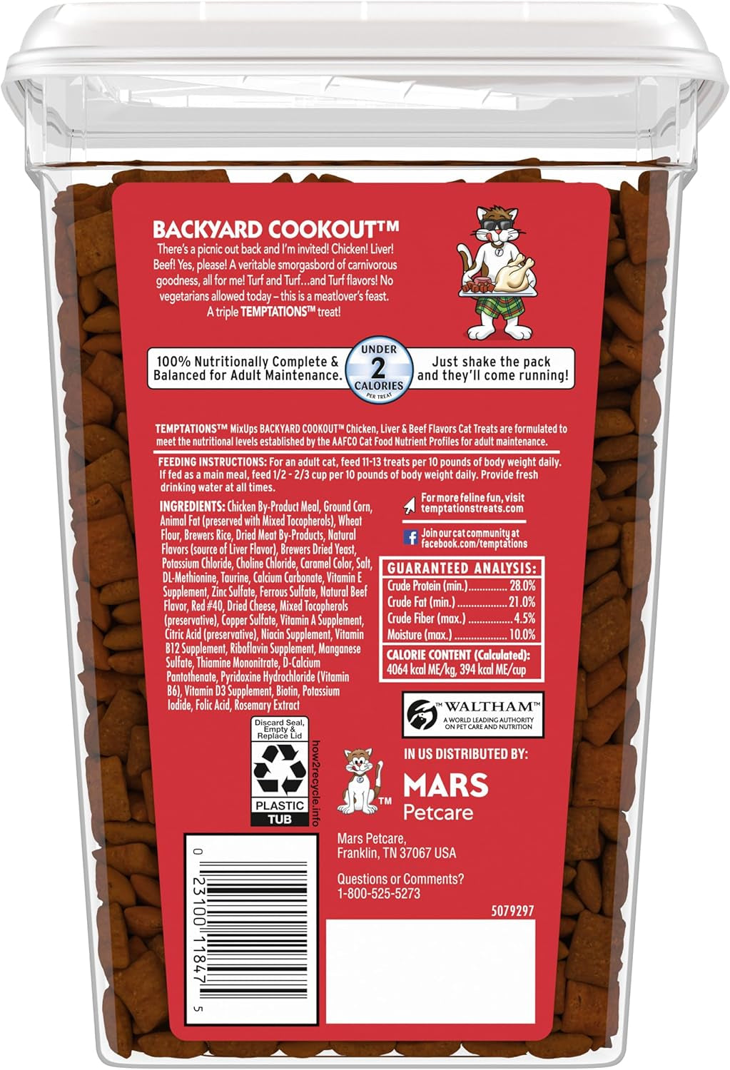 Mixups Backyard Cookout Flavor Crunchy and Soft Cat Treats, 30 Oz. Tub