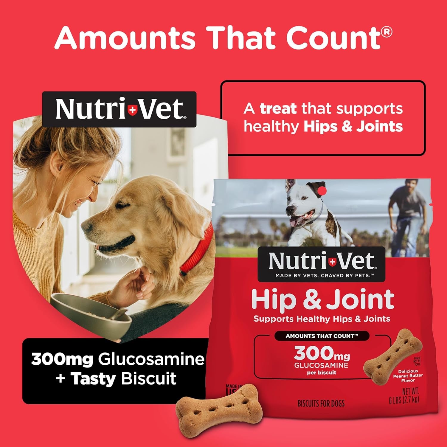 Nutri-Vet Hip & Joint Biscuits for Dogs - Tasty Dog Glucosamine Treat & Dog Joint Supplement - Large Sized Biscuit with Glucosamine